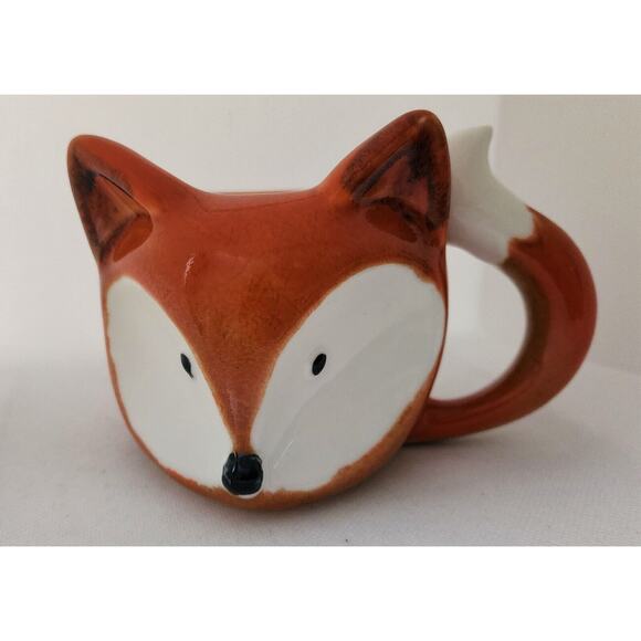 MUG/CUP-STREAMLINE-Fox Face-Tail for Handle-Orange-White-Unique - Picture 1 of 10
